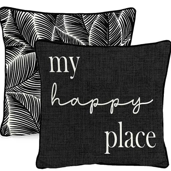 Hot Kirklands Home Black & White My Happy Place Outdoor Pillow