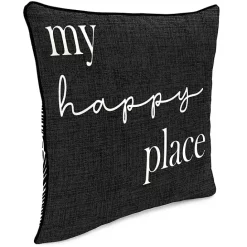 Hot Kirklands Home Black & White My Happy Place Outdoor Pillow