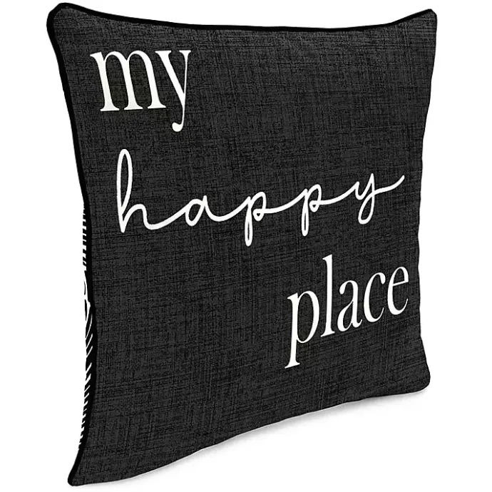 Hot Kirklands Home Black & White My Happy Place Outdoor Pillow