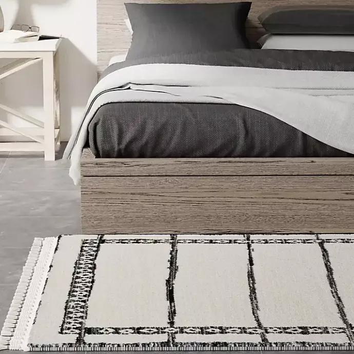 Best Kirklands Home & White Striped Block Border Area Rug, 8x10 Black