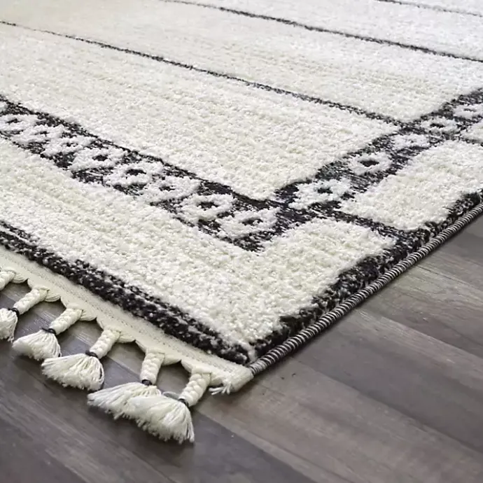 Best Kirklands Home & White Striped Block Border Area Rug, 8x10 Black