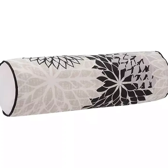 New Kirklands Home and Beige Floral Outdoor Bolster Pillow Black