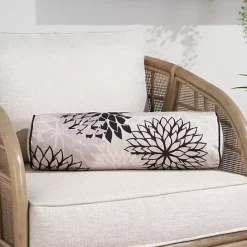 New Kirklands Home and Beige Floral Outdoor Bolster Pillow Black