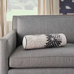 New Kirklands Home and Beige Floral Outdoor Bolster Pillow Black