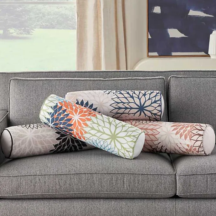 New Kirklands Home and Beige Floral Outdoor Bolster Pillow Black