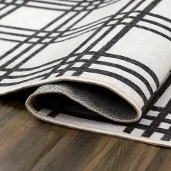 Clearance Kirklands Home Black and Cream Plaid Washable Area Rug, 5x7