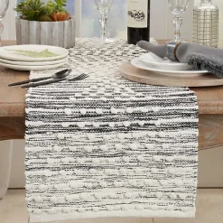 Hot Kirklands Home and Cream Textured Diamonds Table Runner Black
