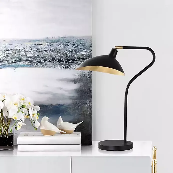 Outlet Kirklands Home Black and Gold Curved Neck Giselle Task Lamp