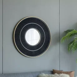 Sale Kirklands Home and Gold Double Ribbed Wall Mirror Black