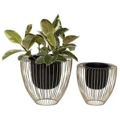 Hot Kirklands Home Black and Gold Open Frame Planters, Set of 2