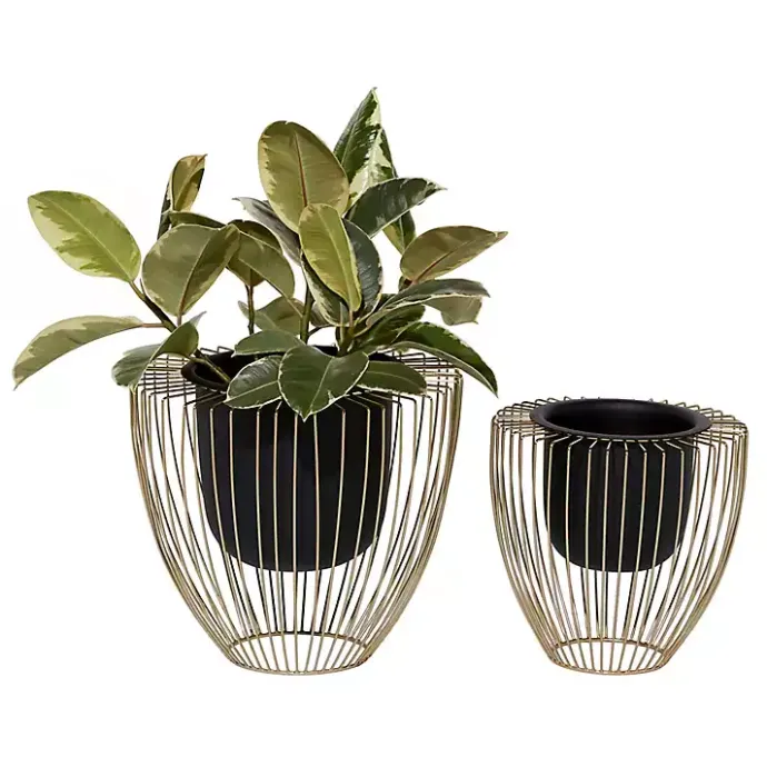 Hot Kirklands Home Black and Gold Open Frame Planters, Set of 2
