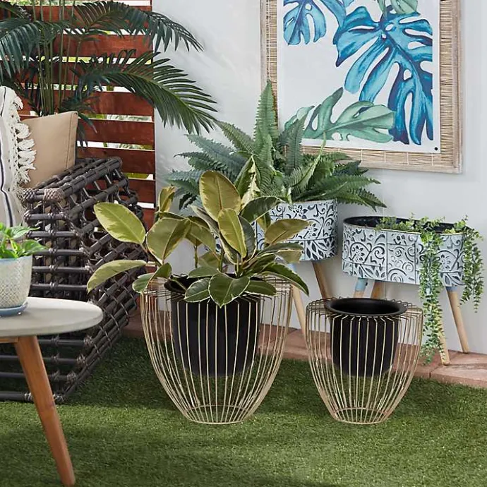Hot Kirklands Home Black and Gold Open Frame Planters, Set of 2