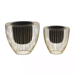 Hot Kirklands Home Black and Gold Open Frame Planters, Set of 2