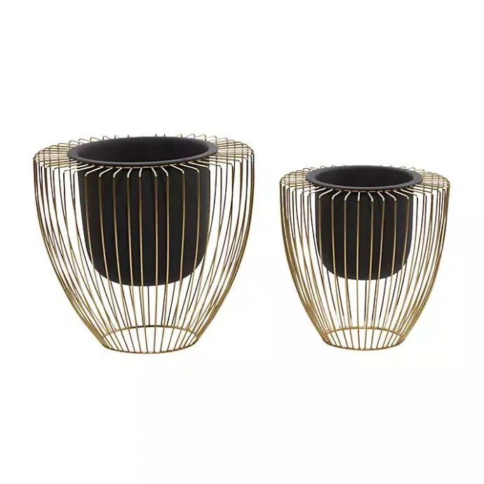 Hot Kirklands Home Black and Gold Open Frame Planters, Set of 2