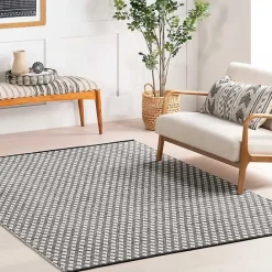 Discount Kirklands Home Black and Ivory Dainty Diamond Area Rug, 5x8
