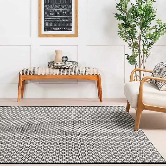 New Kirklands Home Black and Ivory Dainty Diamond Area Rug, 4x6