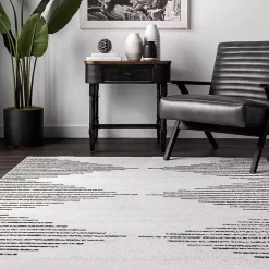 Kirklands Home Black and Ivory Diamond Washable Area Rug, 3x5
