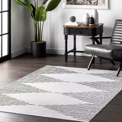 Sale Kirklands Home Black and Ivory Diamond Washable Area Rug, 4x6