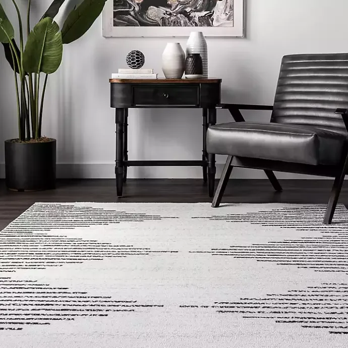 Sale Kirklands Home Black and Ivory Diamond Washable Area Rug, 4x6