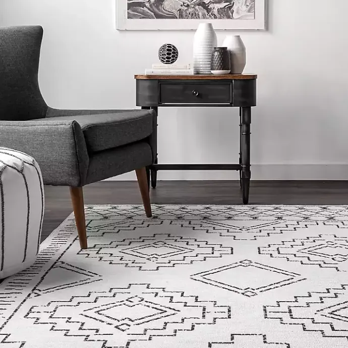 Discount Kirklands Home Black and Ivory Moroccan Washable Area Rug, 3x5
