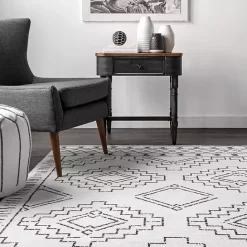 Kirklands Home Black and Ivory Moroccan Washable Area Rug, 5x8
