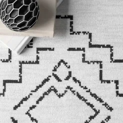 Kirklands Home Black and Ivory Moroccan Washable Area Rug, 5x8