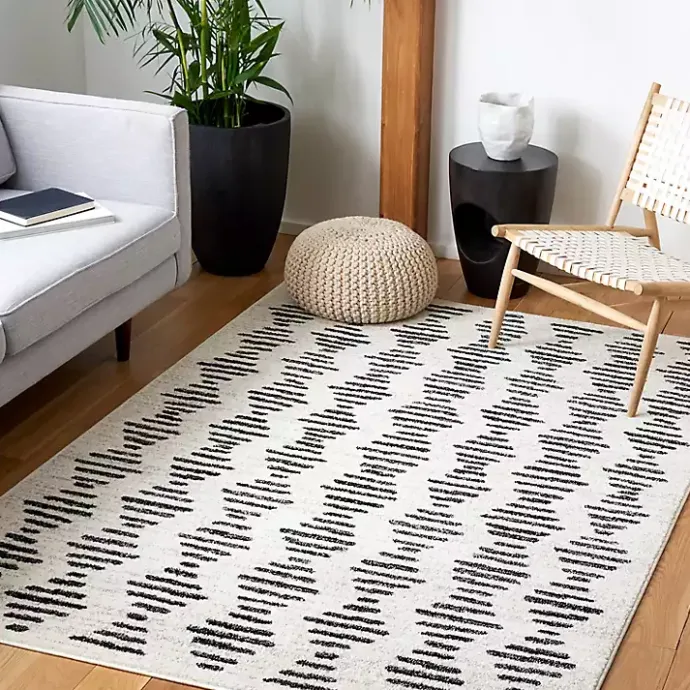 Discount Kirklands Home Black and Ivory Tulum Geometric Area Rug, 5x7