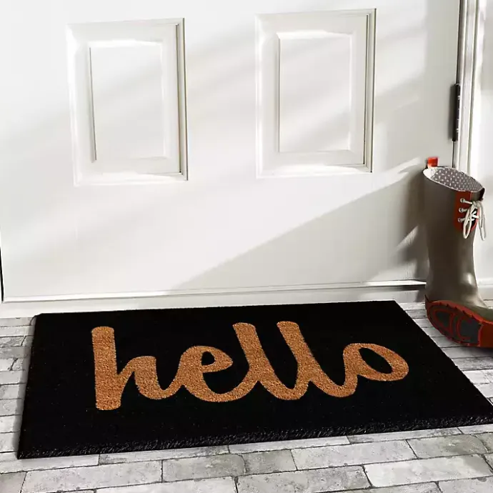 Sale Kirklands Home Black and Natural Coir Hello Doormat, 36x24 in.