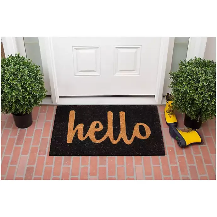 Sale Kirklands Home Black and Natural Coir Hello Doormat, 36x24 in.