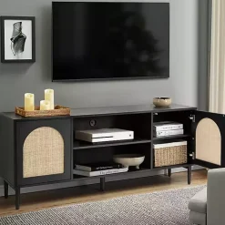 Outlet Kirklands Home and Natural Rattan Media Cabinet Black