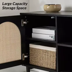 Outlet Kirklands Home and Natural Rattan Media Cabinet Black