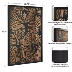 Outlet Kirklands Home Black and Natural Wood Botanical Wall Plaque