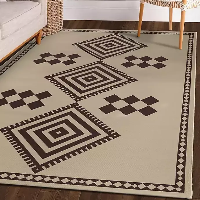 New Kirklands Home Black and Tan Kilim Washable Area Rug, 5x7