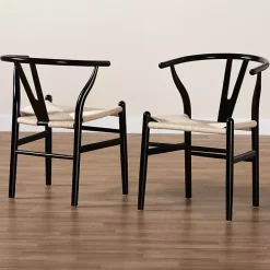 Outlet Kirklands Home and Tan Wishbone Dining Chairs, Set of 2 Black