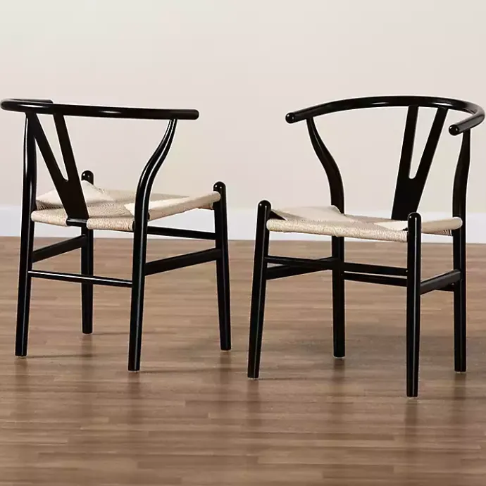 Outlet Kirklands Home and Tan Wishbone Dining Chairs, Set of 2 Black