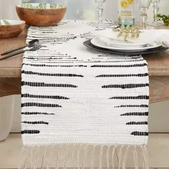 Online Kirklands Home Black and White Diamond Table Runner