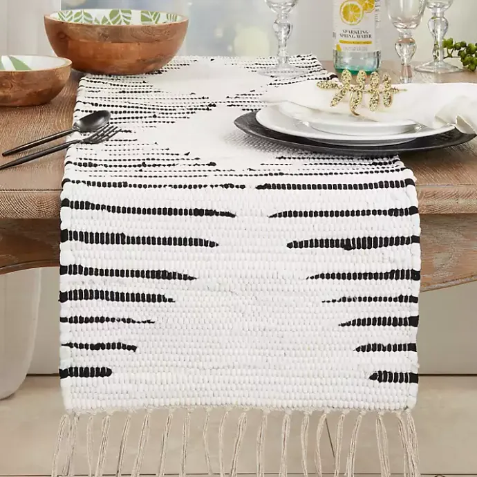 Online Kirklands Home Black and White Diamond Table Runner