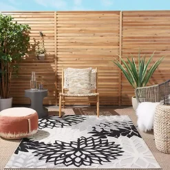 Discount Kirklands Home Black and White Floral Outdoor Area Rug, 5x7