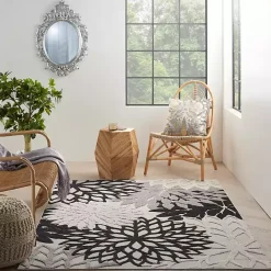 Discount Kirklands Home Black and White Floral Outdoor Area Rug, 5x7