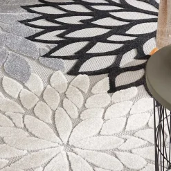 Discount Kirklands Home Black and White Floral Outdoor Area Rug, 7x10