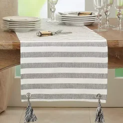 Discount Kirklands Home Black and White Rustic Stripe Tassel Table Runner