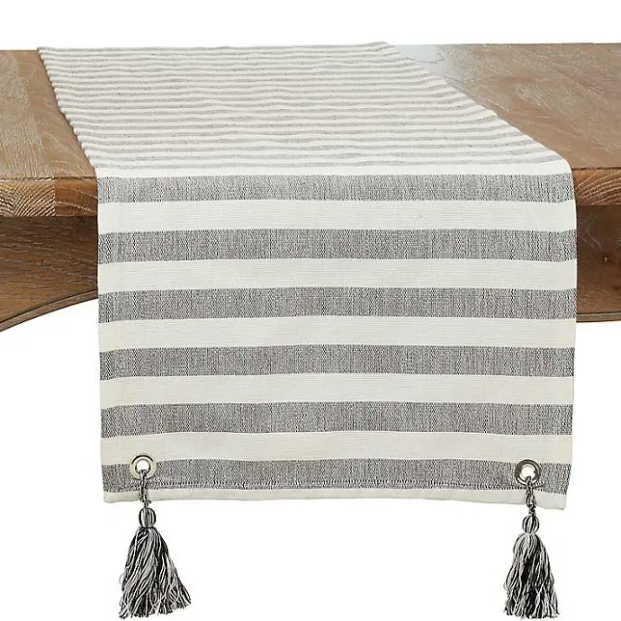 Discount Kirklands Home Black and White Rustic Stripe Tassel Table Runner