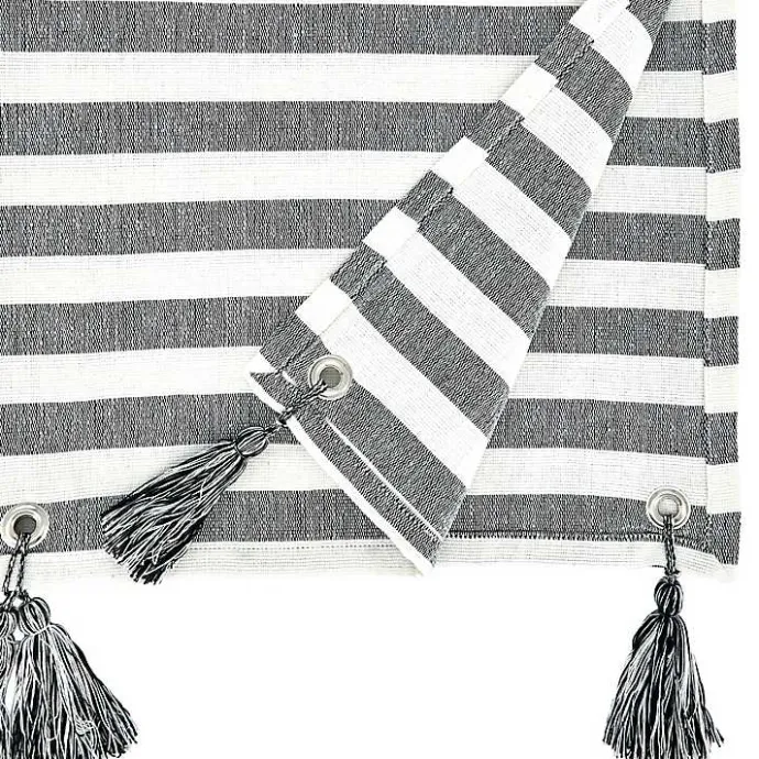 Discount Kirklands Home Black and White Rustic Stripe Tassel Table Runner