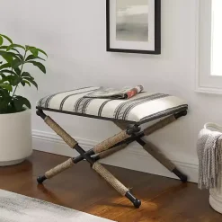 Hot Kirklands Home Black and White Striped Upholstered Ottoman