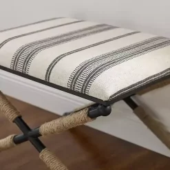 Hot Kirklands Home Black and White Striped Upholstered Ottoman