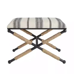 Hot Kirklands Home Black and White Striped Upholstered Ottoman