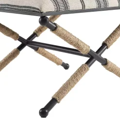 Hot Kirklands Home Black and White Striped Upholstered Ottoman