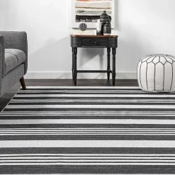 Discount Kirklands Home Black and White Striped Washable Area Rug, 4x6
