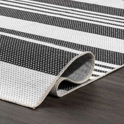 Discount Kirklands Home Black and White Striped Washable Area Rug, 4x6