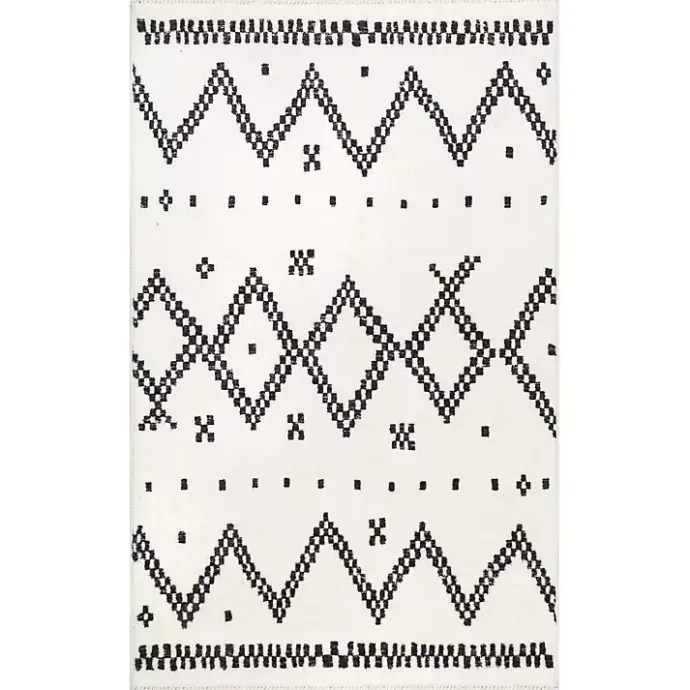 Hot Kirklands Home Black and White Tracy Fringed Area Rug, 8x10